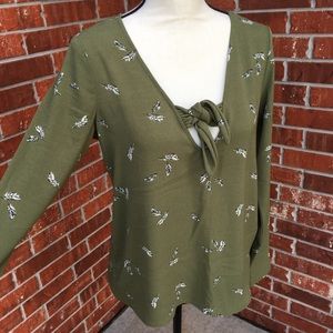 Everly green shirt with feathers